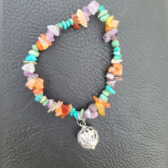 Multicolor Semi Precious Gemstone With Silver Orb Locket - Picture 4 of 4